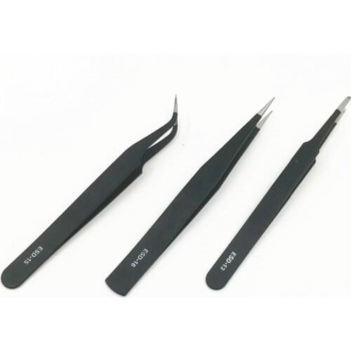 ESD Anti-static Precision Tweezers Set Stainless Steel ESD Tweezer Electronics Welding Repair Tools Thickness 1.5mm