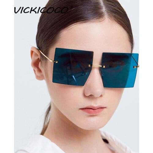 Oversized Rimless Ladies Squre Steampunk Sunglasses Retro Sun Glasses Women Fashion Pink Color Big Frame Eyeglasses Eyewear