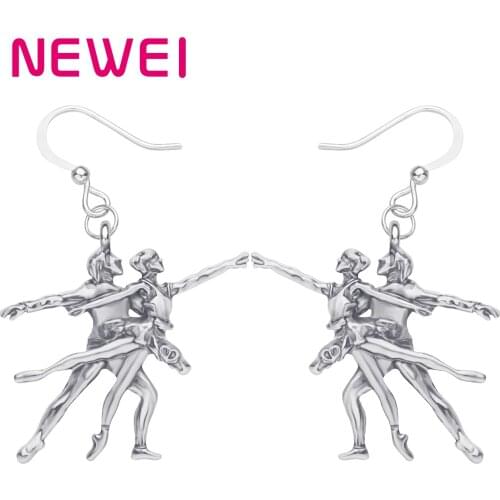 Newei Plated Alloy Antique Gold Elegant Ballet Dancer Girl Earrings Drop Dangle Jewelry For Women Teens Lover Gift Decoration