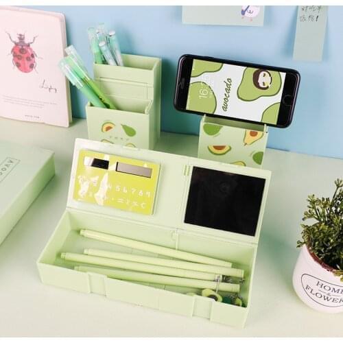 1Pc Large capacity pencil box penholder School supplies stationery box with calculator and mirror 4 in 1 Multi-function