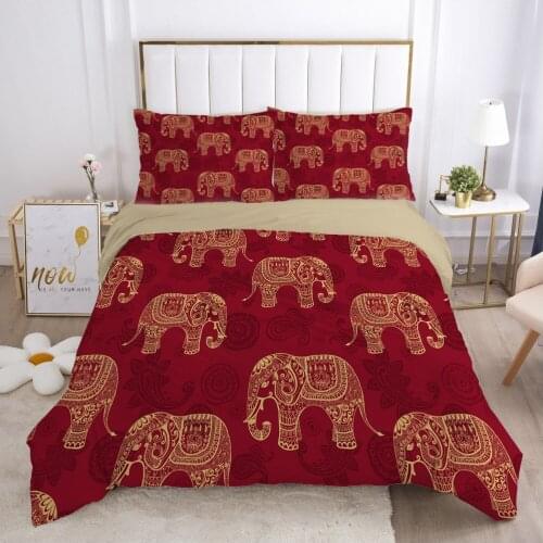 Duvet Cover Set Bedding Sets Elephant Bedding Bag Red Quilt Covers Pillow Case Queen Full Twin Single Size 3D Bohomia Bed Linens