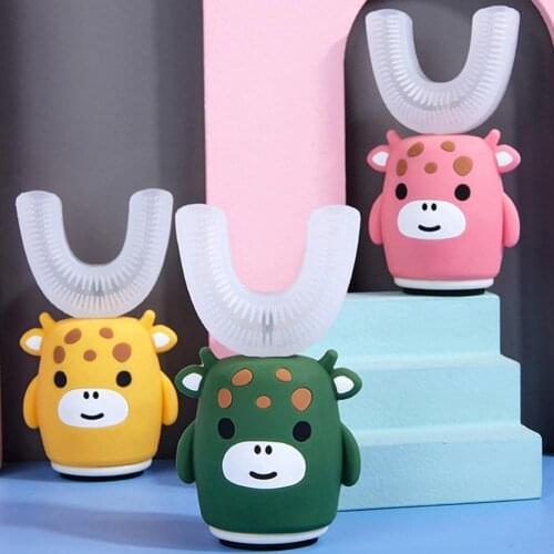 Fully Automatic Baby Toothbrush Cartoon Shape Waterproof Kids Cute Electric Toothbrush Creative Children U-shape Toothbrush