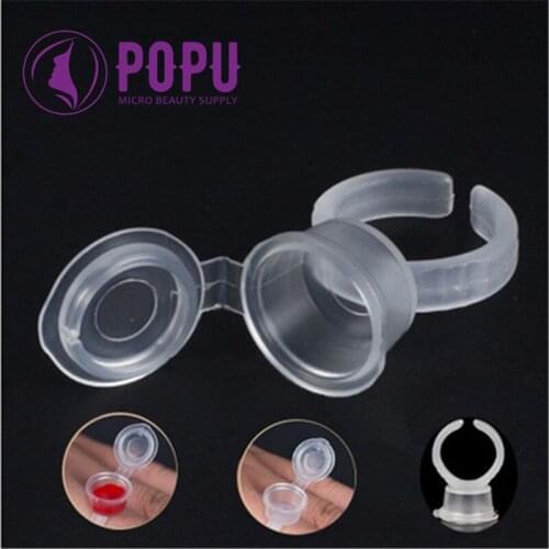 POPU Permanent Pigment Rings Ink Cups Tattoo Ink Ring Cups Caps with Anti-Overflow Cover pigment holder Container 50pcs