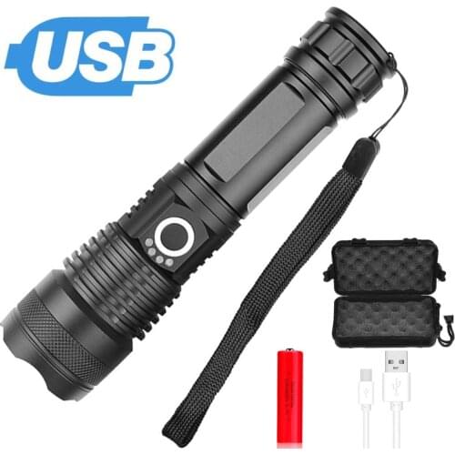 Portable 8000 Lumens LED Flashlight with USB Rechargeable Torch XHP50 5 Modes Flashlights Ultra Bright Flashlight for Camping
