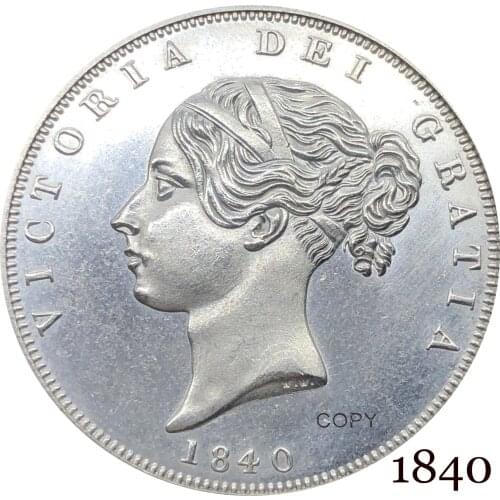 Untied Kingdom 1840 ½ Half Crown Copy Coin Victoria Cupronickel Silver Plated Young Head Replica P