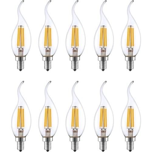 10pcs E14 LED Filament Bulb 2/4/6W 220V Glass Shell 360 Degree C35 Edison Retro Candle Light Warm/Cold White Chandelier Lighting