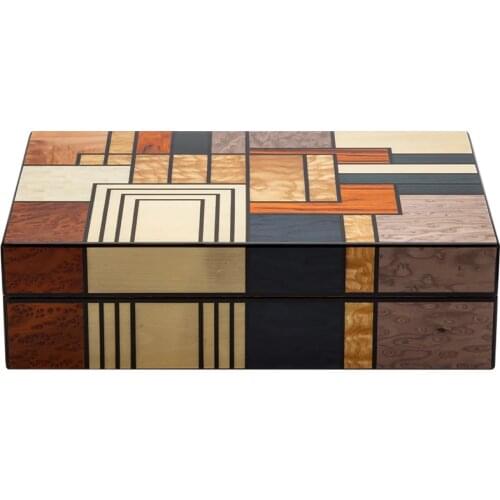 Unique Abstract Geometry Pattern Cigar Box Humidor Packs Cedar Wood Large Capacity Portable Hygrometer Humidifier Creative Gift