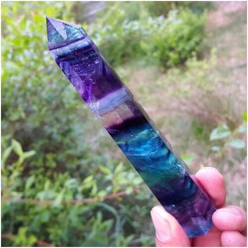 TOP Natural fluorite QUARTZ CRYSTAL WAND POINT HEALING