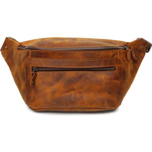 MAHEU High Quality Vintage Leather Chest Bag Waist Bag Natural Cowskin Male Casual Bag Outdoor Small Bags For Men Waist Pack