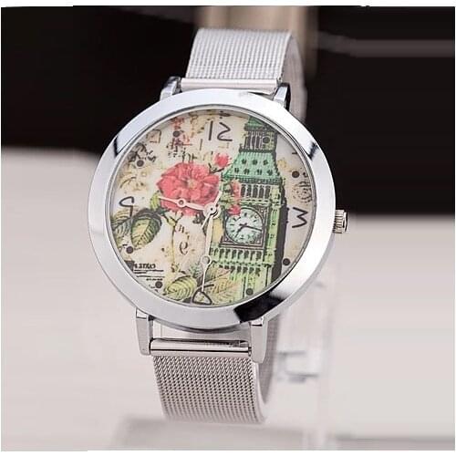 High Quality Metal Band Watch Women Paris Eiffel London Big Ben silvered wristwatch New Fashion Dropshipping 50p