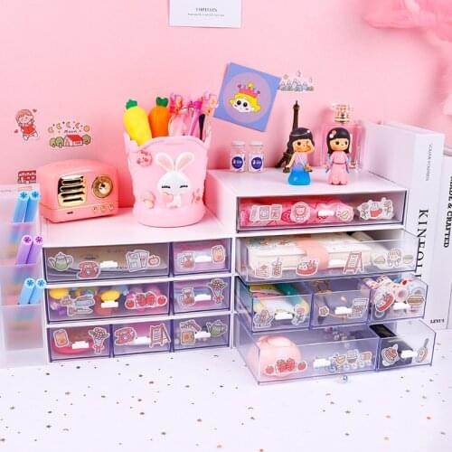 Yisuremia Kawaii ABS Drawer Desk Organizer Desktop Storage Box For Documents Pens Container Office School Stationery Supplier