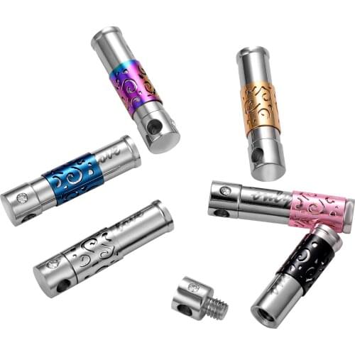 Stainless Steel Jewelry Cylinder Crystal Memorial Urn Pendant Pill Perfume Bottle Screw Opens Cremation Necklace Ash Case Holder