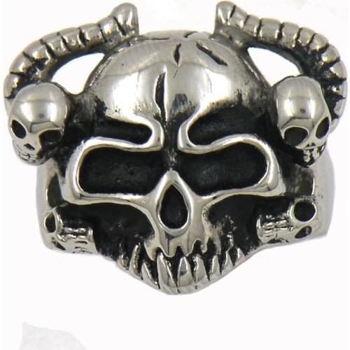 FANSSTEEL Stainless Steel Jewelry Roll horns Ghost Skull Skeleton Biker Signet Ring FSR09W30