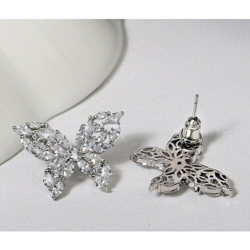 S925 Sterling Silver Diamonds Earring Women Butterfly Cute Fine Jewelry Wedding Engagement Round Christmas Silver Earrings Women