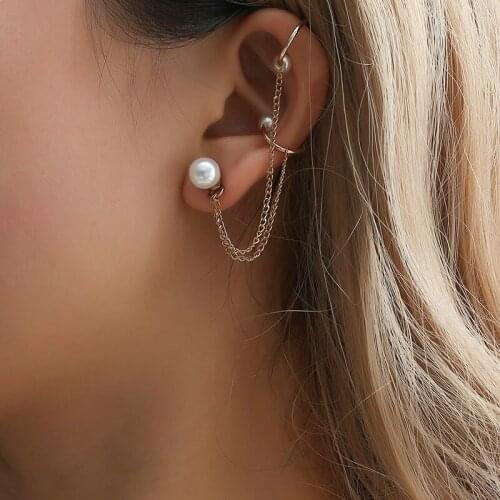 New Earrings For Women Imitation Pearl Tassel Stud Earrings And Ear Clip Single Earring Jewelry Kolczyki Pendientes