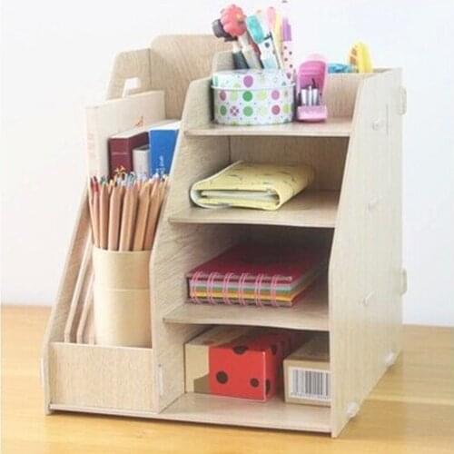 1PCS Desktop Wooden Storage Box for Office Supplies File Rack Creative Wood Bookshelf Information Frame Makeup Shelf Organizer