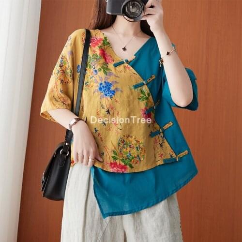 2021 chiffon blouse women chinese shirt national tops hanfu cotton tang style o neck female daily tops chinese blouse hanfu