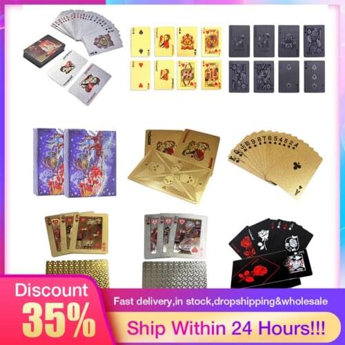 24K Gold Playing Cards Poker Game Deck Gold Foil Poker Set Plastic Magic Card Waterproof Cards Magic For Family Entertainment