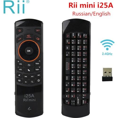Rii i25A 2.4G Mini Wirless Fly Air mouse Russian Keyboard With Earphone Jack For PC HTPC Smart TV Box set top box X96mini