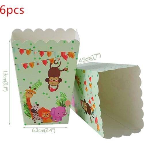 6pcs Birthday Party Decorations Kids Safari Paper Gift Bags Candy Bags Popcorn Box Baby Shower Packing Bag Jungle Theme Party