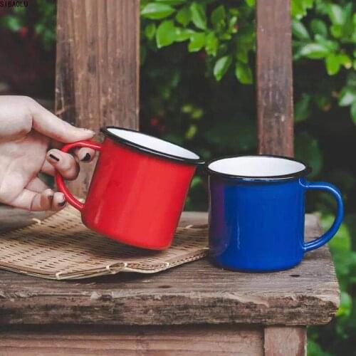 Coffee Tea Cup Nostalgic Creative Vintage Enamel Drinkware Coffee Cups Tea Cup Printed Coating Belly Milk Breakfast Mug