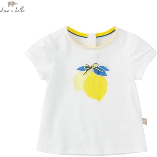 DB16868 dave bella summer baby girls cute bow cartoon print T-shirt children tops girl kids fashion tees