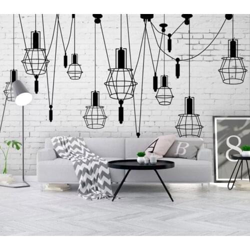 Decorative wallpaper Retro brick wall style chandelier coffee shop mural background wall