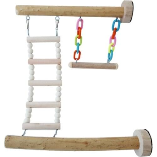 Wood Bird Perch Stand Toy Parrot Swing Climbing Ladder Birdcage Play Gyms Playground for Parakeet Cockatiel Lovebirds
