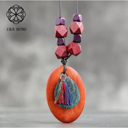 Wooden Necklace Tassels Long Rope Chain Accessories Jewelry For Women Vintage Collier Pendants Suspension Statement Decoration
