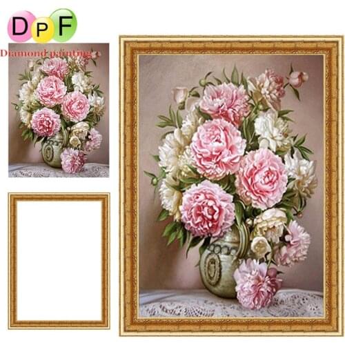 DPF peony vases Framed Diamond Embroidery round Diamond Painting Diamond Cross Stitch Rhinestone home Decoration painting