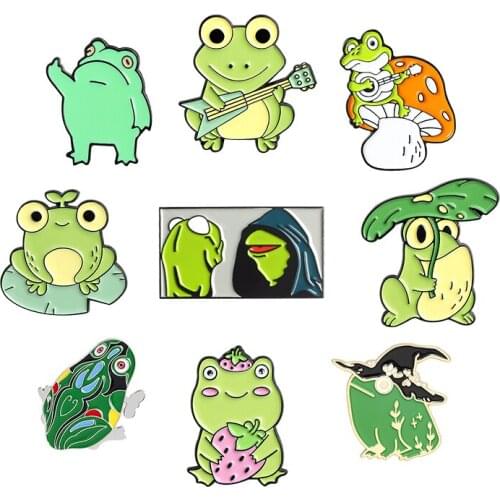 Cute Frog Enamel Pin Cartoon Green Animal Brooches for Women Backpacks Clothes Lapel Pin Fun Metal Badges Fashion Jewelry Gifts