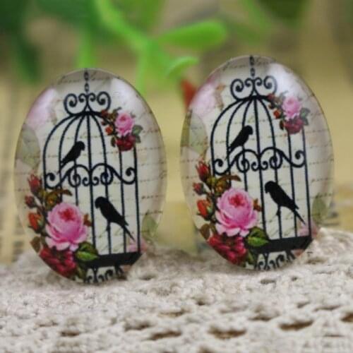 Hot Sale 10pcs 18x25mm New Fashion Birdcage Handmade Photo Glass Cabochons Pattern Domed Jewelry Accessories supplies-H6-02