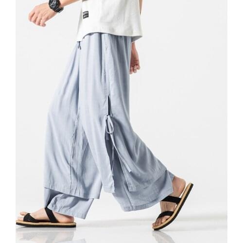 Chinese Traditional Kung Fu Wushu Pants Clothing for Men Male Linen Oriental Style Cargo Pants Trousers