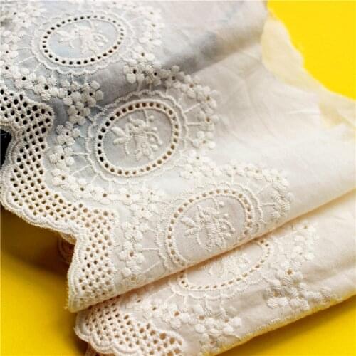 3Y/10Yard/Lot White Beige Vintage Cotton Cloth Embroidered Lace Trim Width 14CM Clothes Dress Diy Sewing Lace Fabric Accessories
