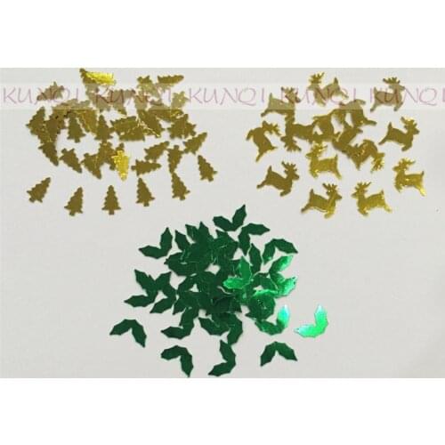 Small Christmas Holly Leaves ,Deer,Tree handmade paillette,Christmas Table Decoration loose sequins for craft Kids DIY Webbing