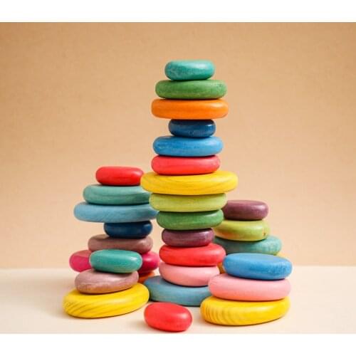 Mamihome 1set Balanced Wood Building Block colorful rainbow oval Block Folding montessori Educational Game Toys