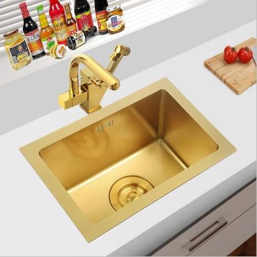 Brushed Gold Kitchen Sink SUS304 Stainless Steel Under Mount Kitchen Towel Undermount Basket Strainer, single bowel