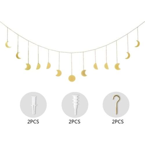 Metal Round Piece Sun Moon Shape Hanging Decoration Photo Wall Hang Ornament H58C