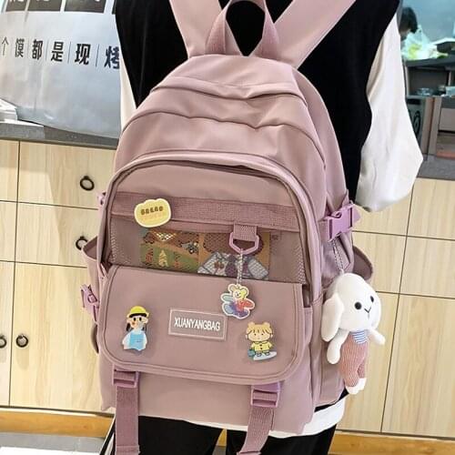 Fashion Female College Bookbag Black Nylon Rucksack Kawaii Women Backpack for Girl School Bag Waterproof Travel Mochila