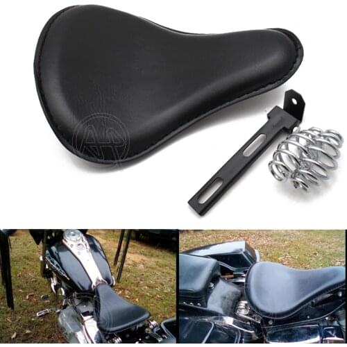 Motorcycle Retro 3" Spring Bracket Mounting Base Kit Solo Seat Black For Harley Custom Chopper Bobber Brown Leather Saddle Seat