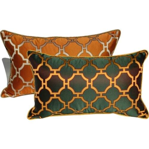 DUNXDECO Cushion Cover Decorative Pillow Case Modern Luxury Orange Green Geometric Jacquard Coussin Sofa Chair Bedding Cushion