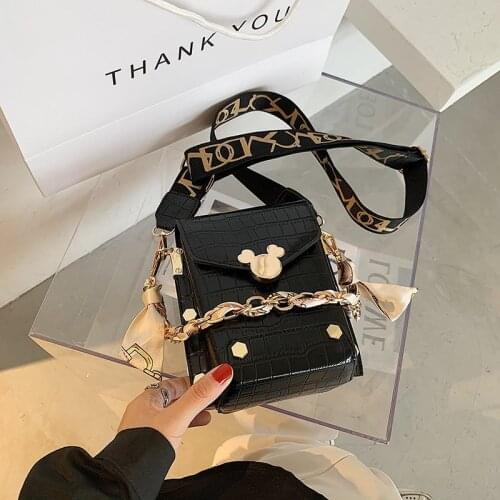 Disney new fashion Korean stone pattern wide shoulder strap small square bag wild Mickey one shoulder messenger small bag