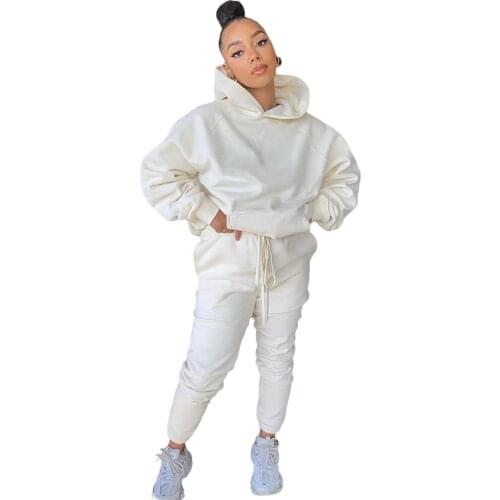 2021 New Solid Womens Set Hooded Sweatshirt Jogger Pants Suit Tracksuit Matching Two Piece Set Autumn Winter Casual Outfits
