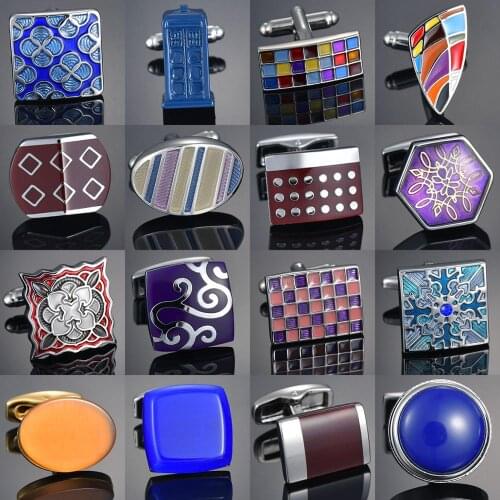 New Luxury Jewelry Brand Cufflinks for mens High-grade Gems/Square/Crown/Lattice mens shirts Cuff-links