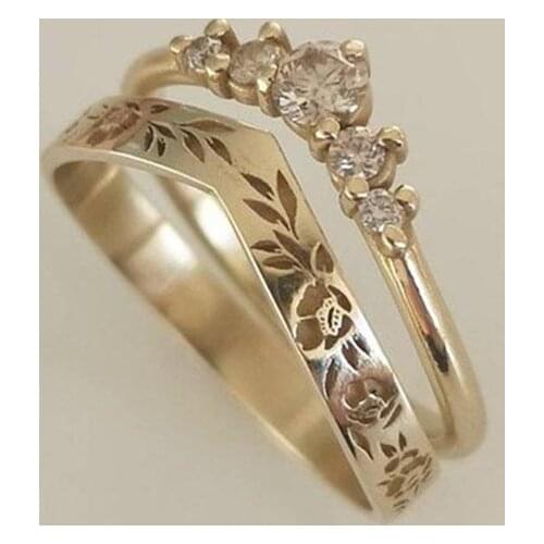 New Jewelry Simple and Versatile Diamond V-shaped Wreath Set Lady Engagement Wedding Ring Modern Fashion Female Jewelry