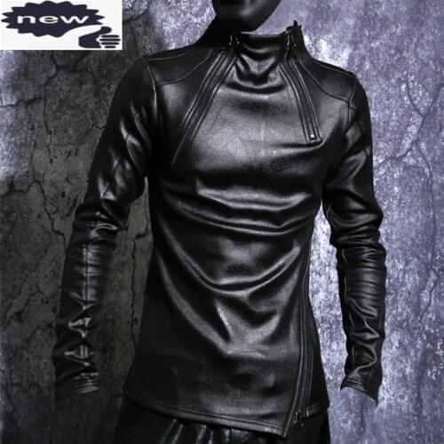 Autumn Winter Men Stand Collar Warm Fleece Lining Pullover Gothic Slim Fit Punk Coat Black Motorcycle Pu Leather Jacket