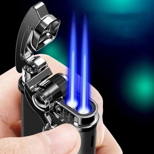 Jobon Portable Metal Luxury Cigar Grinding wheel Lighter Windproof Gas inflatable Blue flame rocker ignition Creative lighter