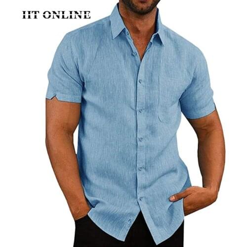 Mens Linen Blouse 2021 New Summer Sleeve Stand Mens Shirts Comfortable Solid Lapel Collar Casual Holiday Shirts Camisa Masculina