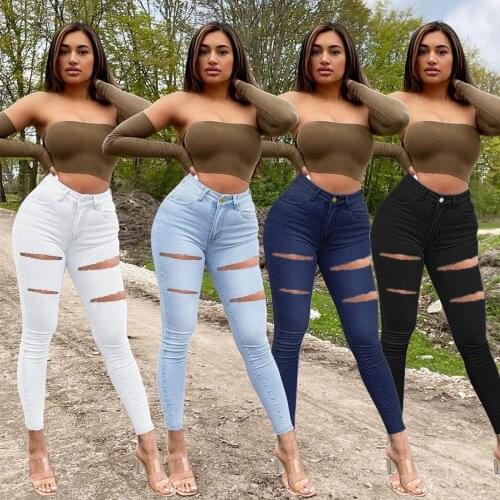 Ripped Jeans for Women Sexy Casual Skinny Denim Jeans Fashion Street Casual Pencil Pants Female Denim Clothing Female Trousers