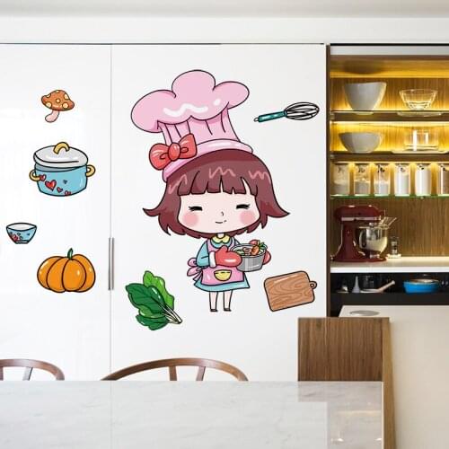 [shijuekongjian] Girl Wall Stickers DIY Food Kitchen Utensils Wall Decals for Kids Room Baby Bedroom Nursery House Decoration